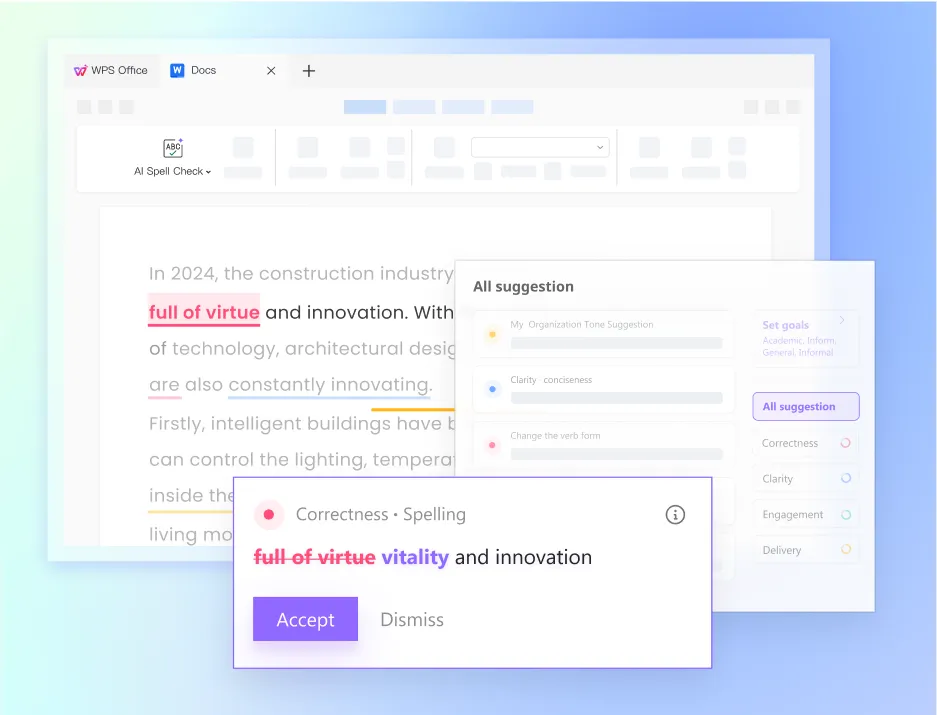 WPS AI Spell Check, Proofread and Paraphrase your text at ease