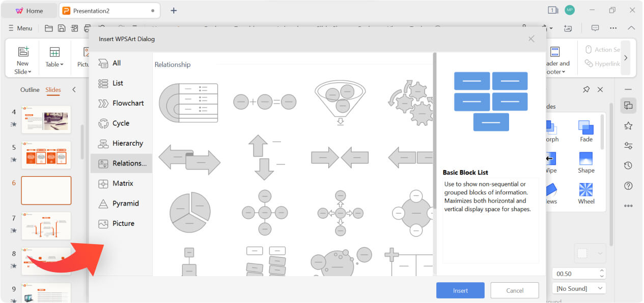 Use Concept Map in WPS Presentation