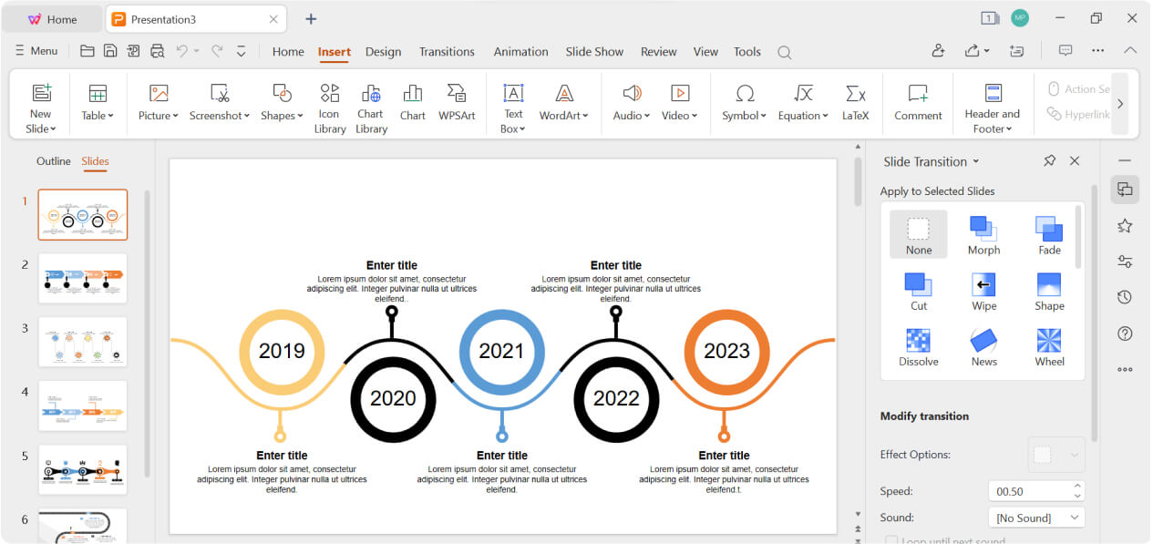 Add a Timeline in PowerPoint using WPS Presentation