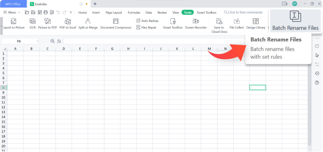 Đổi tên nhiều tệp Excel cùng lúc trong WPS Spreadsheet