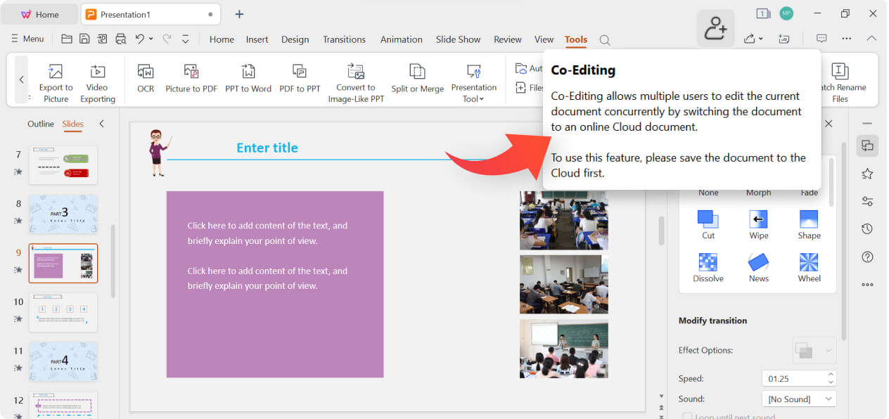 Mengedit PowerPoint secara bersama-sama menggunakan WPS Presentation