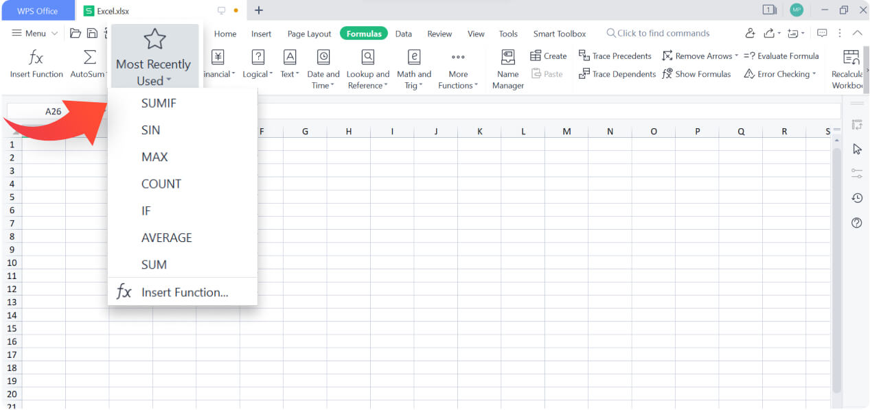 Formule Excel semplici con WPS Spreadsheet